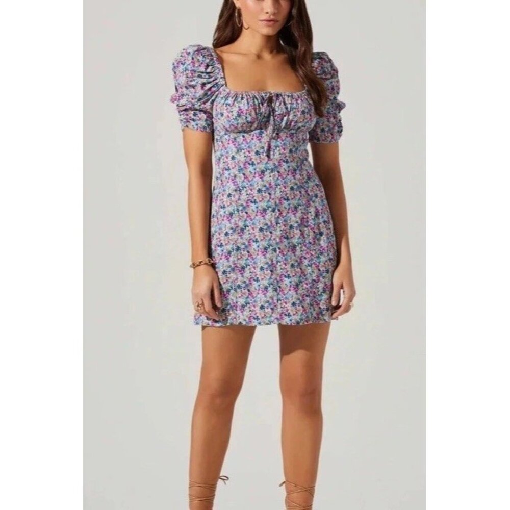 ASTR the Label Floral Puff Sleeve Babydoll Mini dress Floral M A001568
